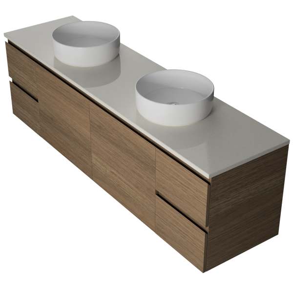 Nevada 1800mm Wall Hung Vanity with Above Counter Basin, Double Bowl