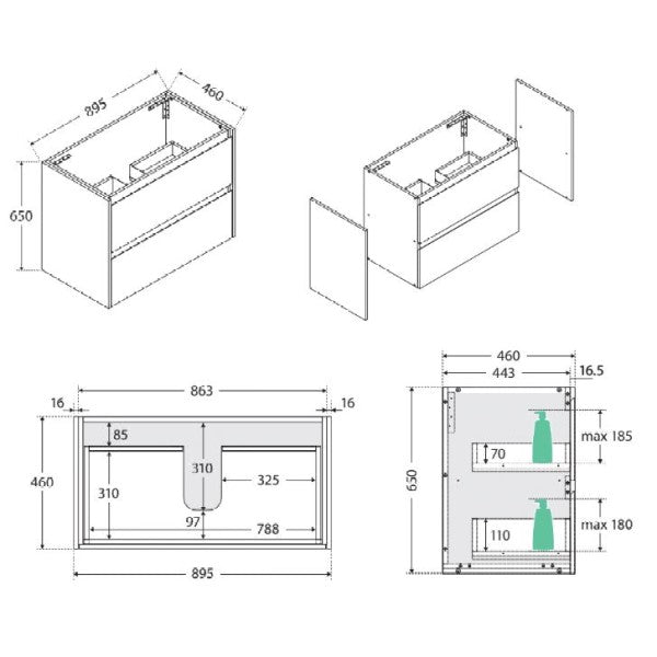 Amato 900mm Wall Hung Vanity With Joli Ceramic Top Scandi Oak with S