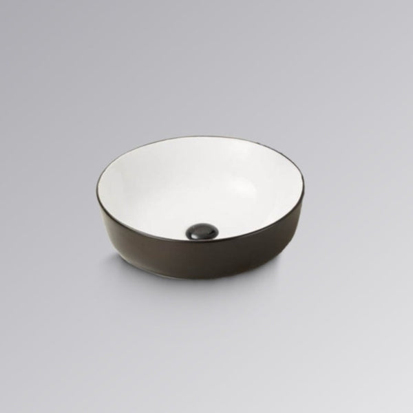 Innova Matte Black & Gloss White Round Ceramic Vessel Basin