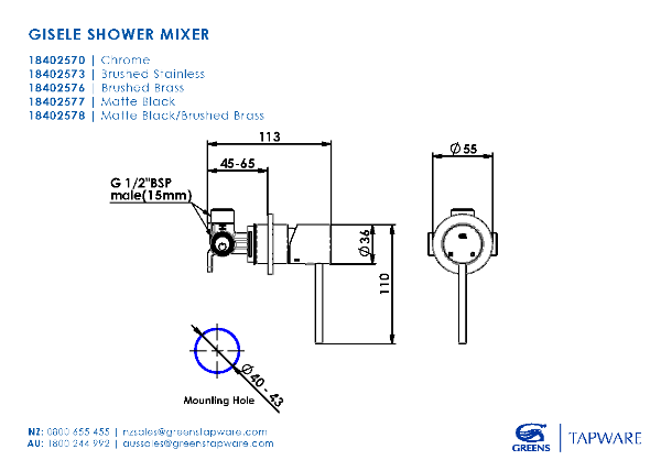 Greens Gisele Shower Mixer - Brushed Brass