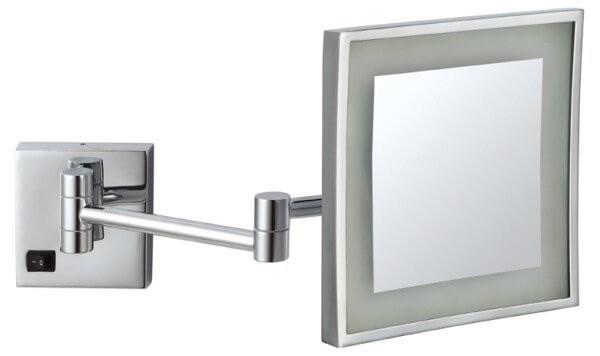 Square magnifying shop mirror with light