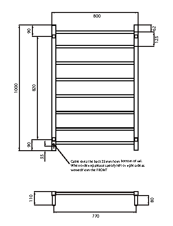 Radiant STR05 Square Heated Ladder 800 x 1000, Polished