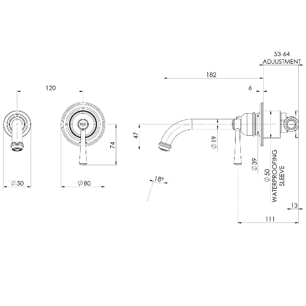 Phoenix Cromford SwitchMix Wall Basin / Bath Mixer Set, Chrome image