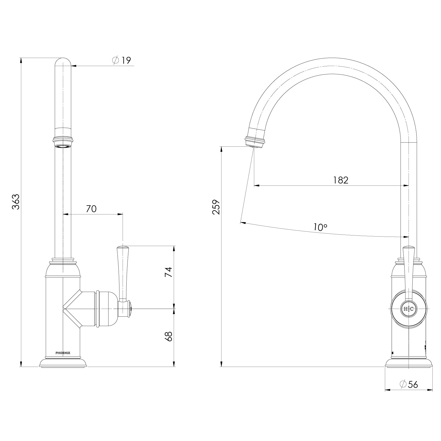 Phoenix Cromford Sink Mixer 180mm – Lead Free - Matte Black