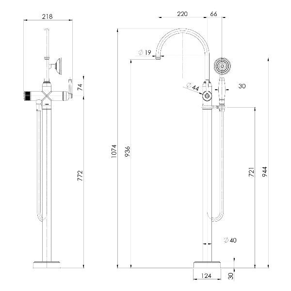 Phoenix Cromford 134-7451-12 Floor Mounted Bath Mixer with Hand Shower, Brushed Gold 5 star - 6LPM image