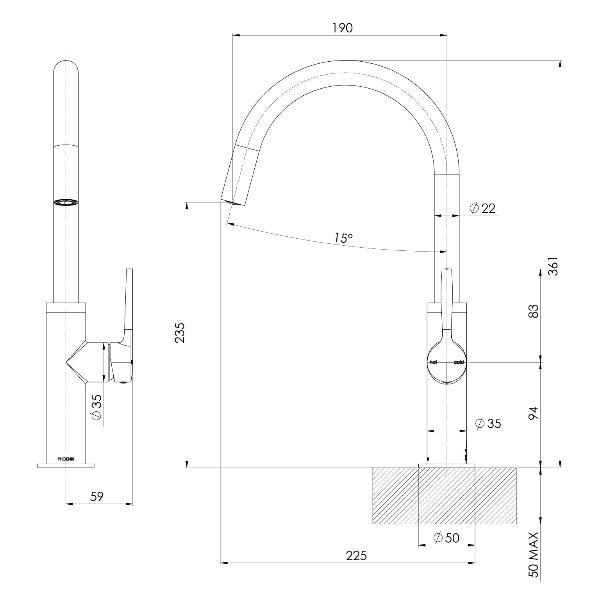 Phoenix Vask Sink Mixer 190mm Brushed Carbon image