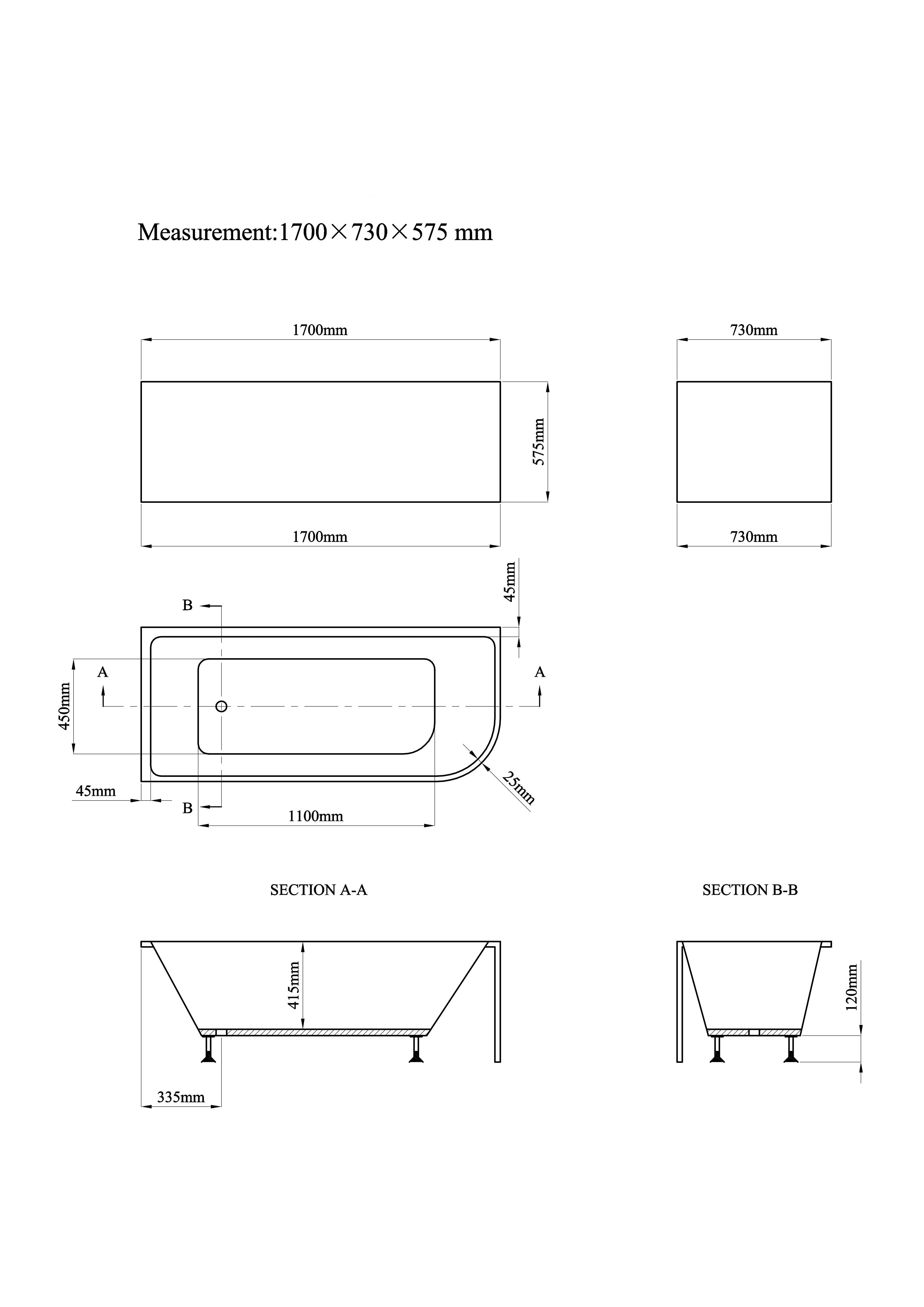 Symmetry 1700 LH Multi Fit Corner BTW Freestanding Bath White
