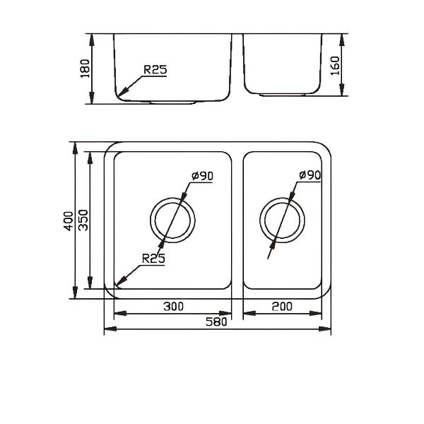 EuroEco Stockholm Bowl & 1/2 Rectangular Under Counter Sink