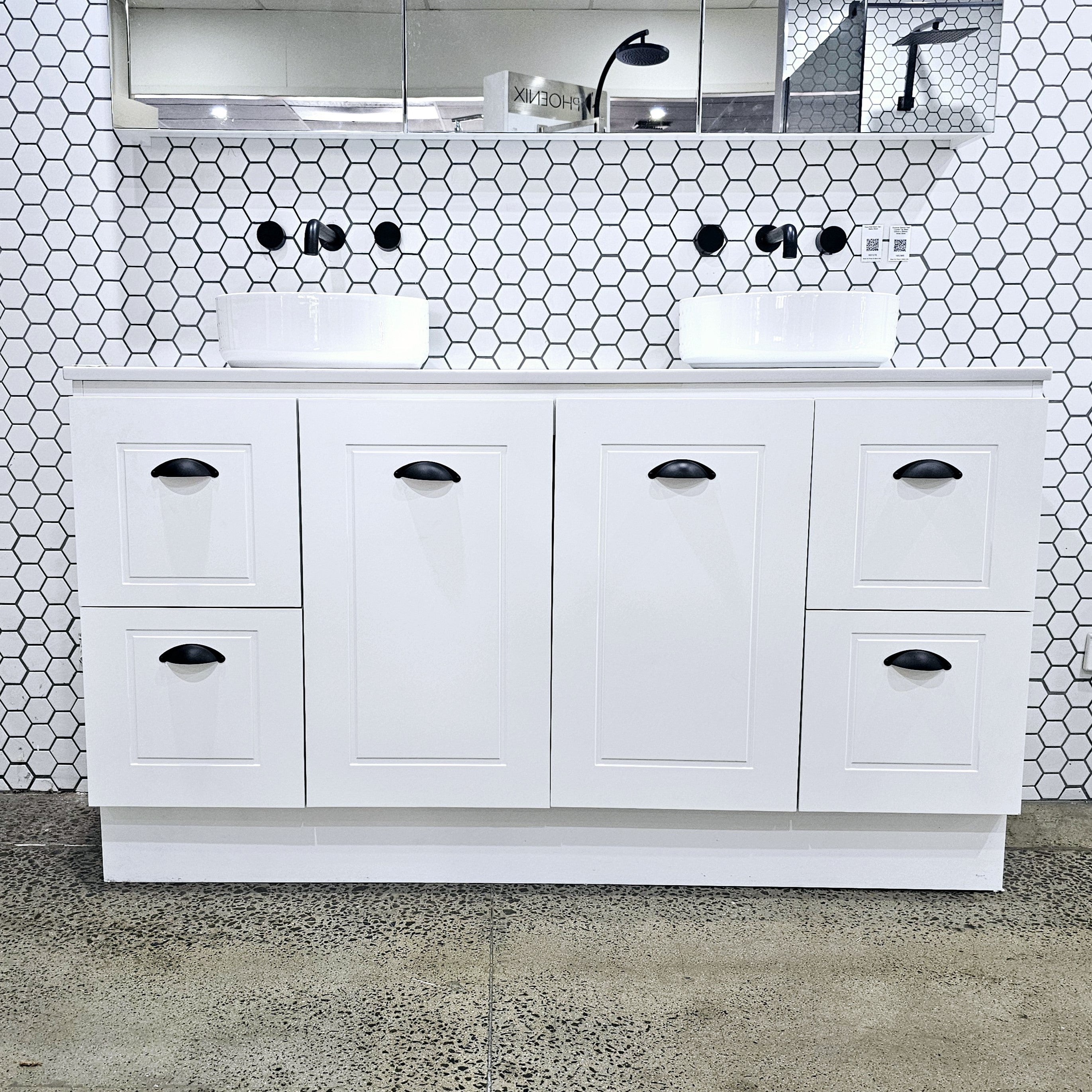 Timberline Victoria 1500mm Floor Standing Vanity, Double Bowl with Ceramic Basin