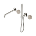 Nero Serenity  Progressive Shower System With Spout With Rome Travertine Handle And Slim Shower Brushed Nickel