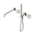 Nero Serenity Progressive Shower System With Spout With Arabescato Corchia Handle And Slim Shower Brushed Nickel