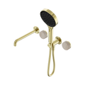 Nero Serenity Progressive Shower System With Spout With Rome Travertine Handle And  Hand Shower Brushed Gold