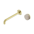 Nero Serenity Progressive Wall Basin Mixer 220mm Spout With Rome Travertine Handle Brushed Gold
