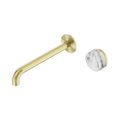 Nero Serenity Progressive Wall Basin Mixer 220mm Spout With Arabescato Corchia Handle Brushed Gold