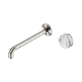 Nero Serenity Progressive Wall Basin Mixer 220mm Spout With Arabescato Corchia Handle Brushed Nickel