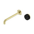 Nero Serenity Progressive Wall Basin Mixer 220mm Spout With Marquina Black Handle Brushed Gold 5 Star / 5LPM