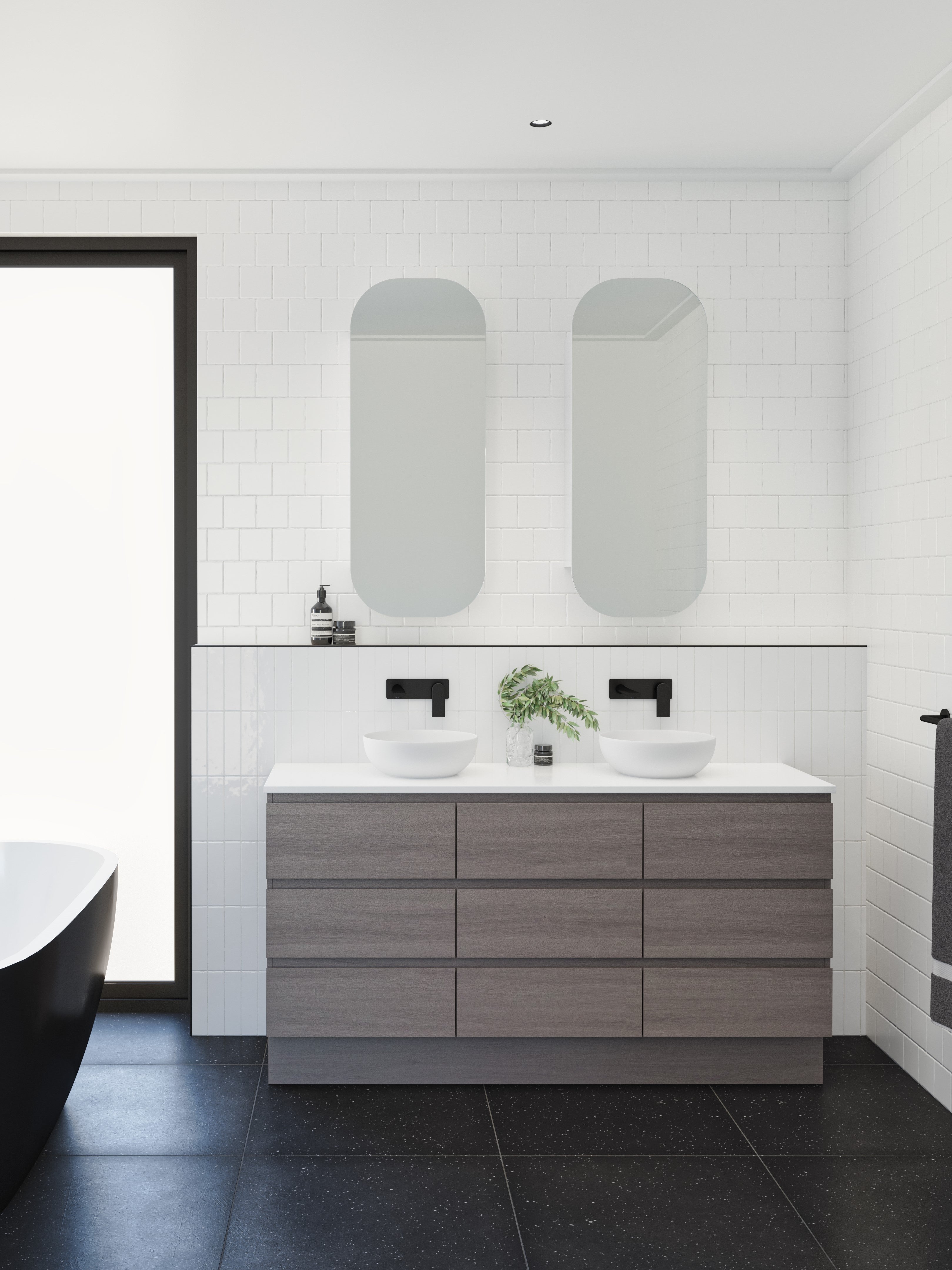 Ashton Vanity 1500mm Double Above Counter Basins SilkSurface Top Floor standing
