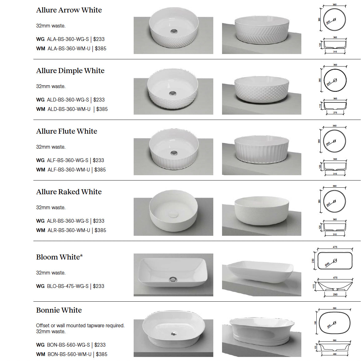 Timberline Santos Wall Hung Vanity 1800mm with Double Above Counter Bowls