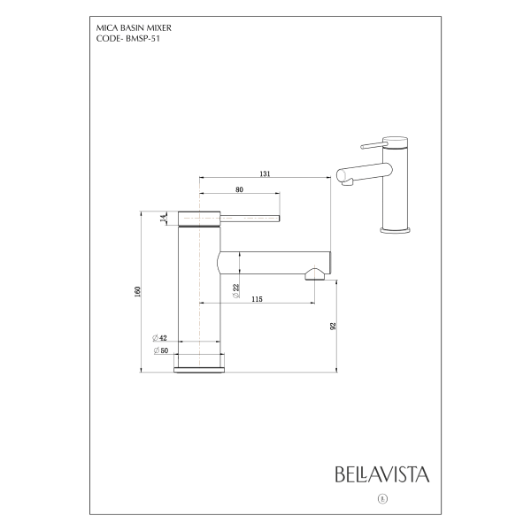 Bella Vista Mica Basin Mixer Straight Spout - Chrome