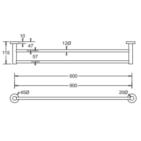 Johnson Suisse Venezia Double Towel Rail 600mm - Chrome