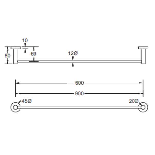 Johnson Suisse Venezia Single Towel Rail 600mm - Brushed Nickel