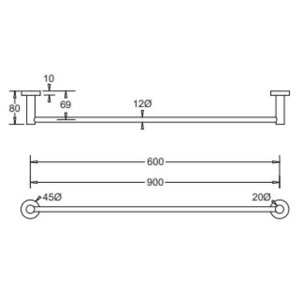 Johnson Suisse Venezia Single Towel Rail 900mm - Brushed Brass