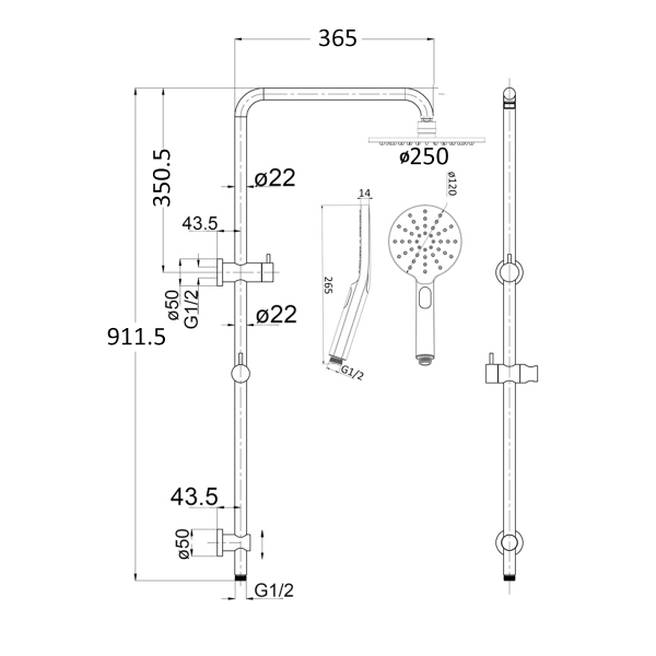 Bella Vista Mica Dual Shower Rail - Matte Black