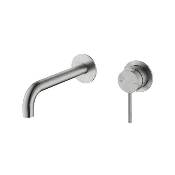 Bella Vista Mica Wall 180mm Basin / Bath Mixer Curved Spout - Brushed Nickel (Separate Backplate)