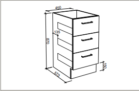 Modular Laundry 450mm Base Cabinet - 3 Drawers