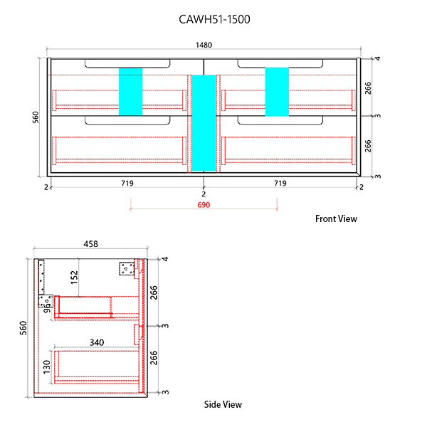 Aulic Moreno 1500mm Vanity Unit with Flat Stone Top (various options)