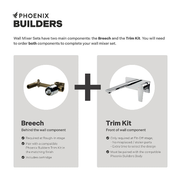 Phoenix Builders Pina Wall Basin / Bath Mixer Set 180mm Trim Kit Only, Chrome image