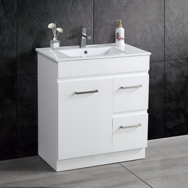 Metis 750mm Vanity with Slim Ceramic Top, White