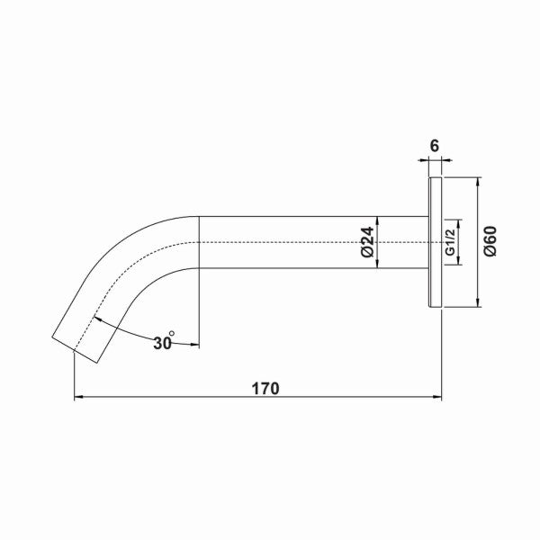 Artline Fixed Bath Spout 180mm, Matte Black