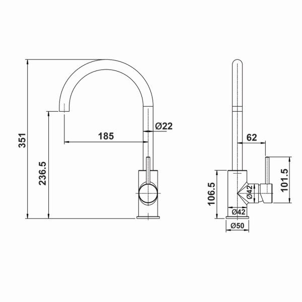 Artline Cold Start Gooseneck Sink Mixer, Brushed Gold
