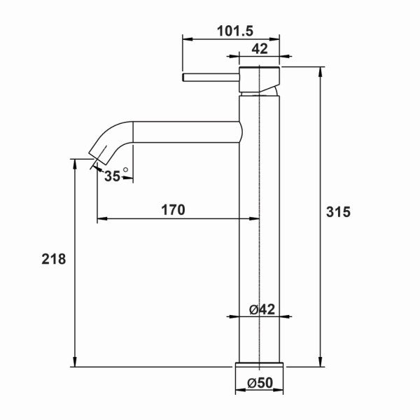 Artline Cold Start Hi Rise Basin Mixer, Brushed Nickel