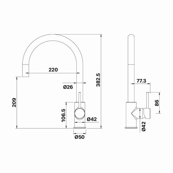 Artline Cold Start Pull Out Sink Mixer, Brushed Gold