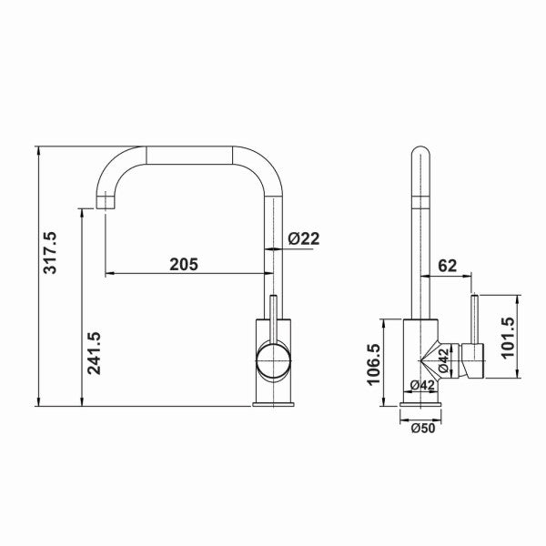 Artline Cold Start Square Neck Sink Mixer, Brushed Gold