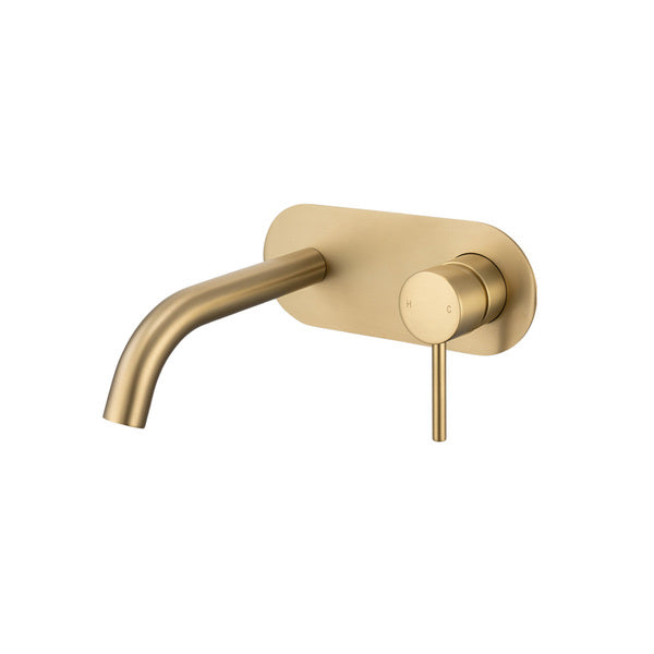 Artline Wall Basin/Bath Mixer with Backplate, Brushed Gold