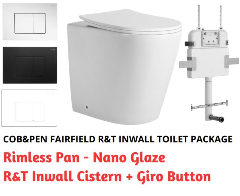 R&T In Wall Package - Fairfield Rimless Pan, Inwall Cistern and Giro Square Button