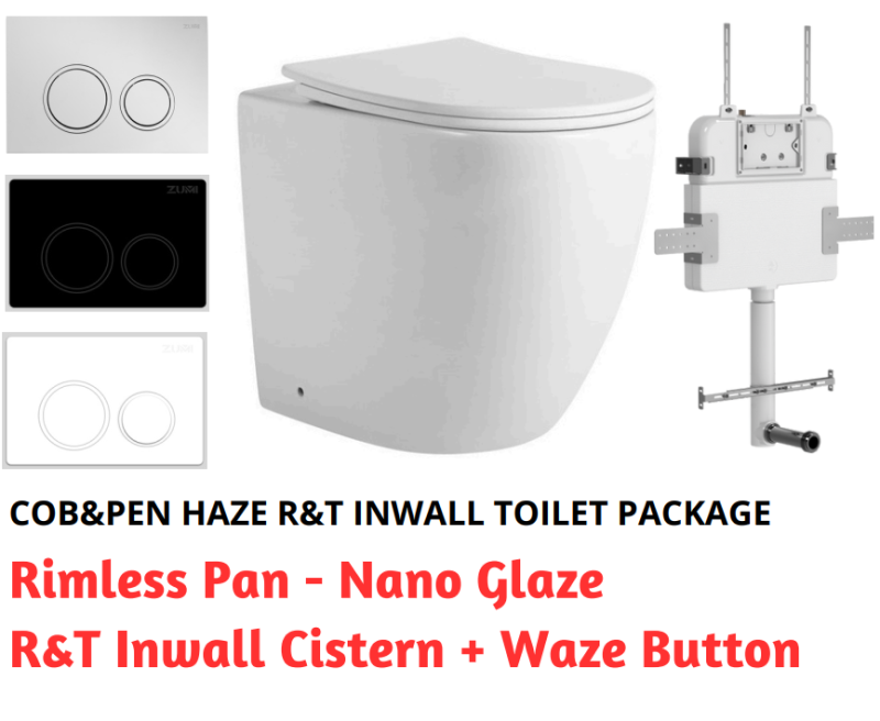 R&T In Wall Package - Haze Rimless Pan, Inwall Cistern and Waze Round Button