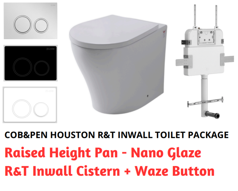 R&T In Wall Package - Houston Raised Height Pan, Inwall Cistern and Waze Round Button