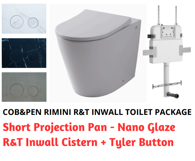 R&T In Wall Package - Rimini Rimless Pan, Inwall Cistern and Tyler Porcelain Button