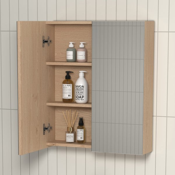 Scenery Pencil Edge Mirrored Shaving Cabinet 600mm - Soft Oak
