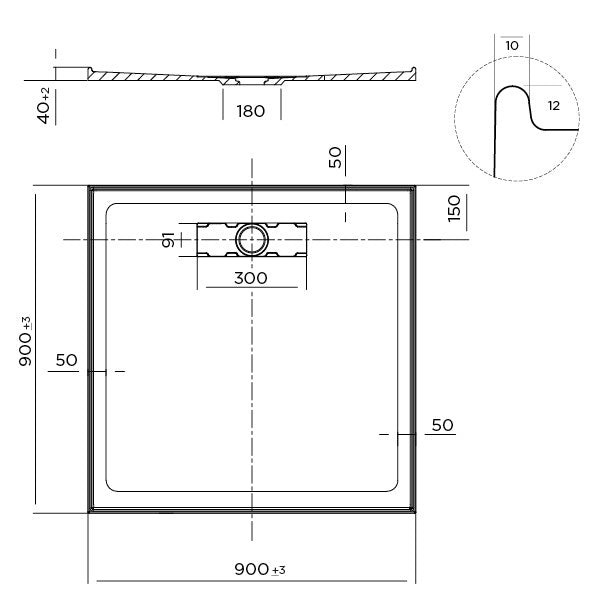 Oceano Stonelite Elite 900mm x 900mm Shower Base
