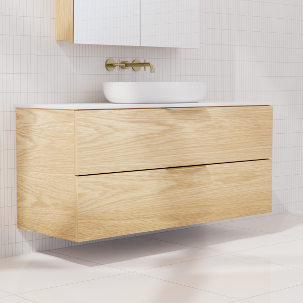 FABF Odesa Timber Veneer Vanity 1200mm Vanity, American White Oak / Add Top + Basin