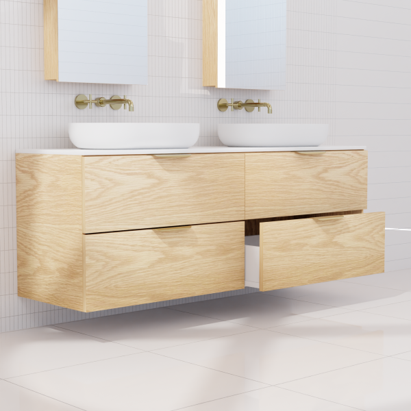 FABF Odesa Timber Veneer Vanity 1500mm Vanity, American White Oak / Add Top + Basin