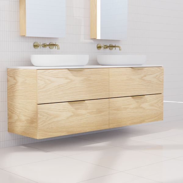 FABF Odesa Timber Veneer Vanity 1500mm Vanity, American White Oak / Add Top + Basin