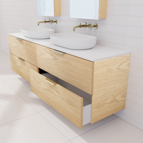 FABF Odesa Timber Veneer Vanity 1800mm Vanity, American White Oak / Add Top + Basin