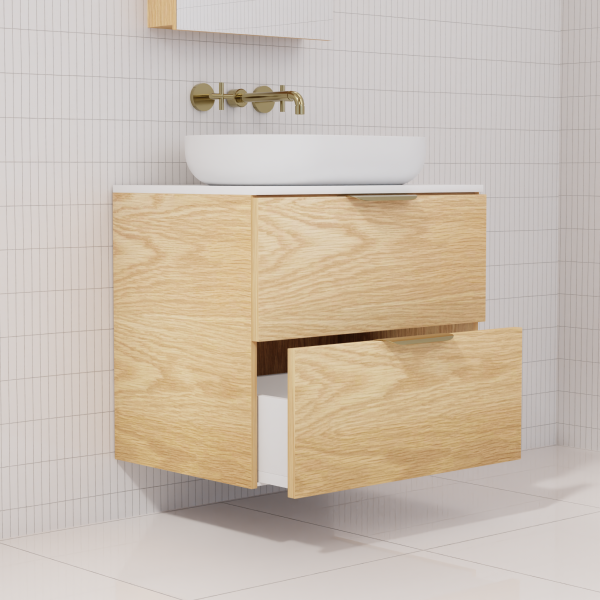 FABF Odesa Timber Veneer Vanity 600mm Vanity, American White Oak / Add Top + Basin