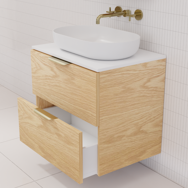 FABF Odesa Timber Veneer Vanity 600mm Vanity, American White Oak / Add Top + Basin